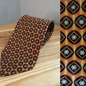 Brioni Floral Tile Modern Geometric Abstract Italian Silk Tie - Orange OS